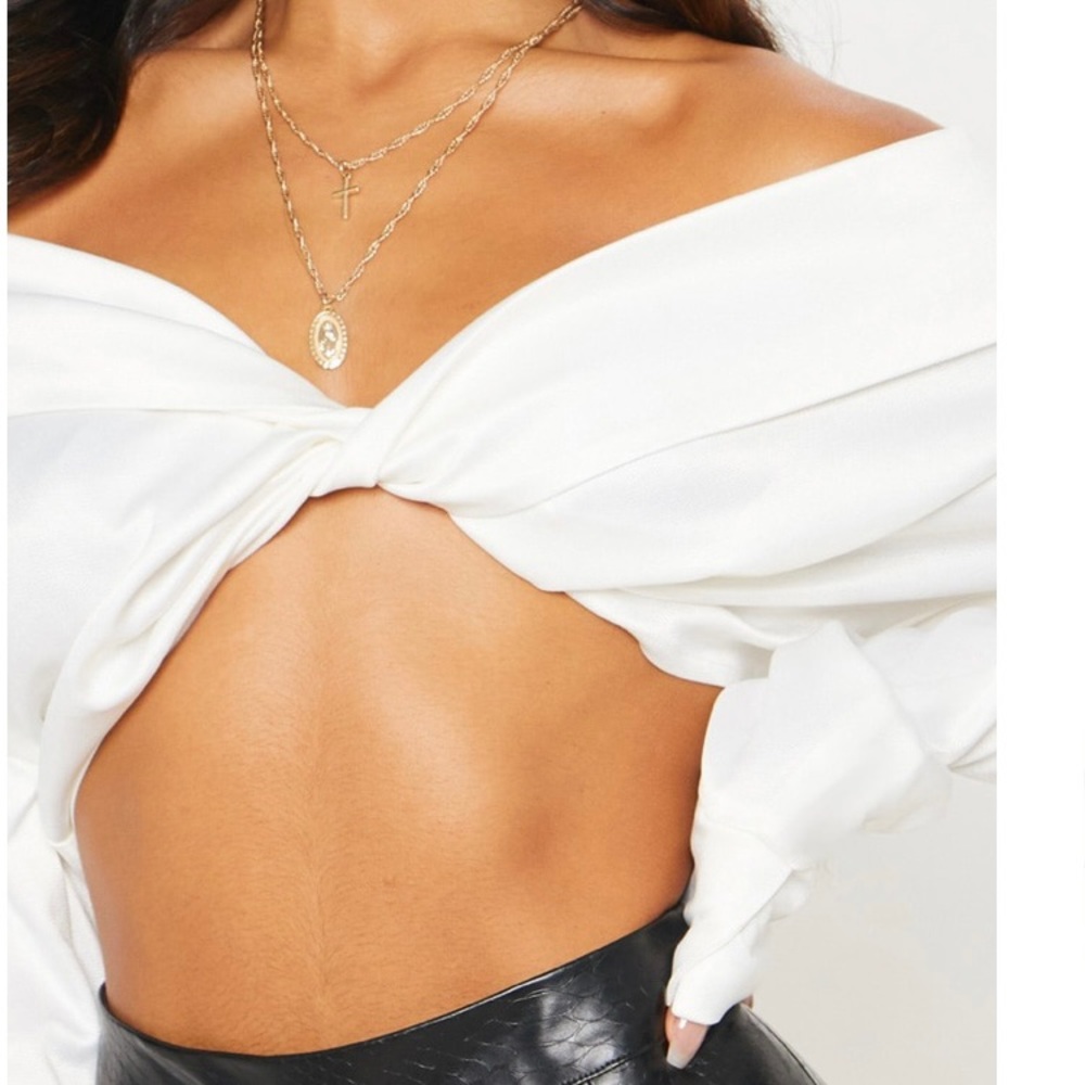 Pretty little thing white Satin top Size- UK size  -14 US size- 10